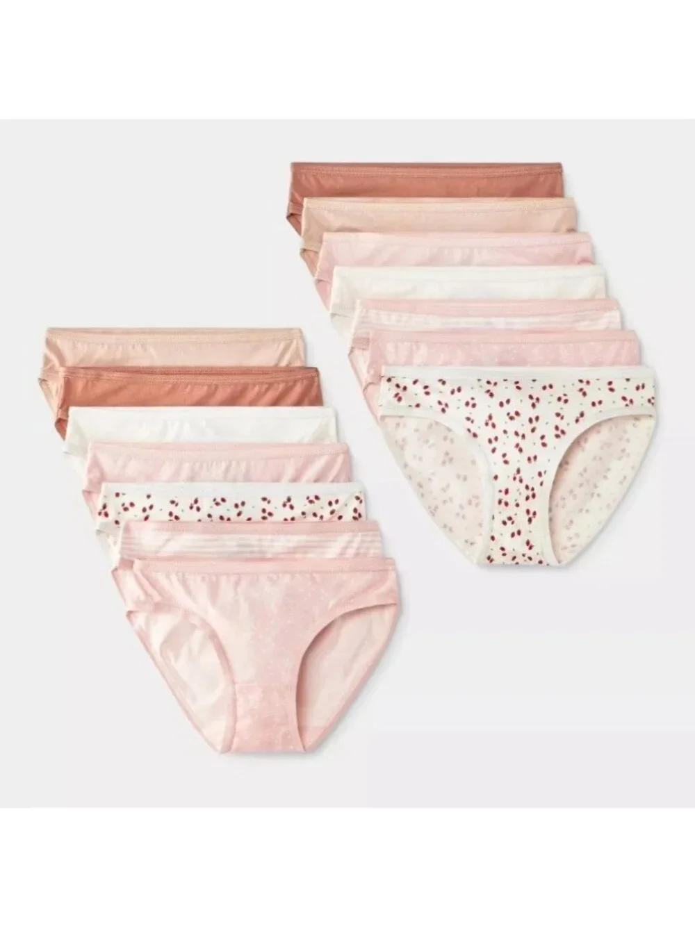 Cat & Jack Girls' Size 8 Bikinis Underwear 14-Pack Cotton Pink White Strawberry
